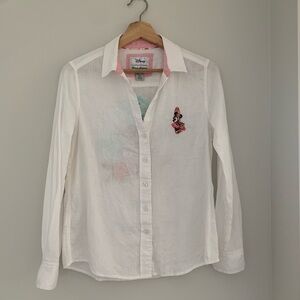 Disney Tommy Bahama White Linen Button Down Shirt with Minnie Mouse Embroidery